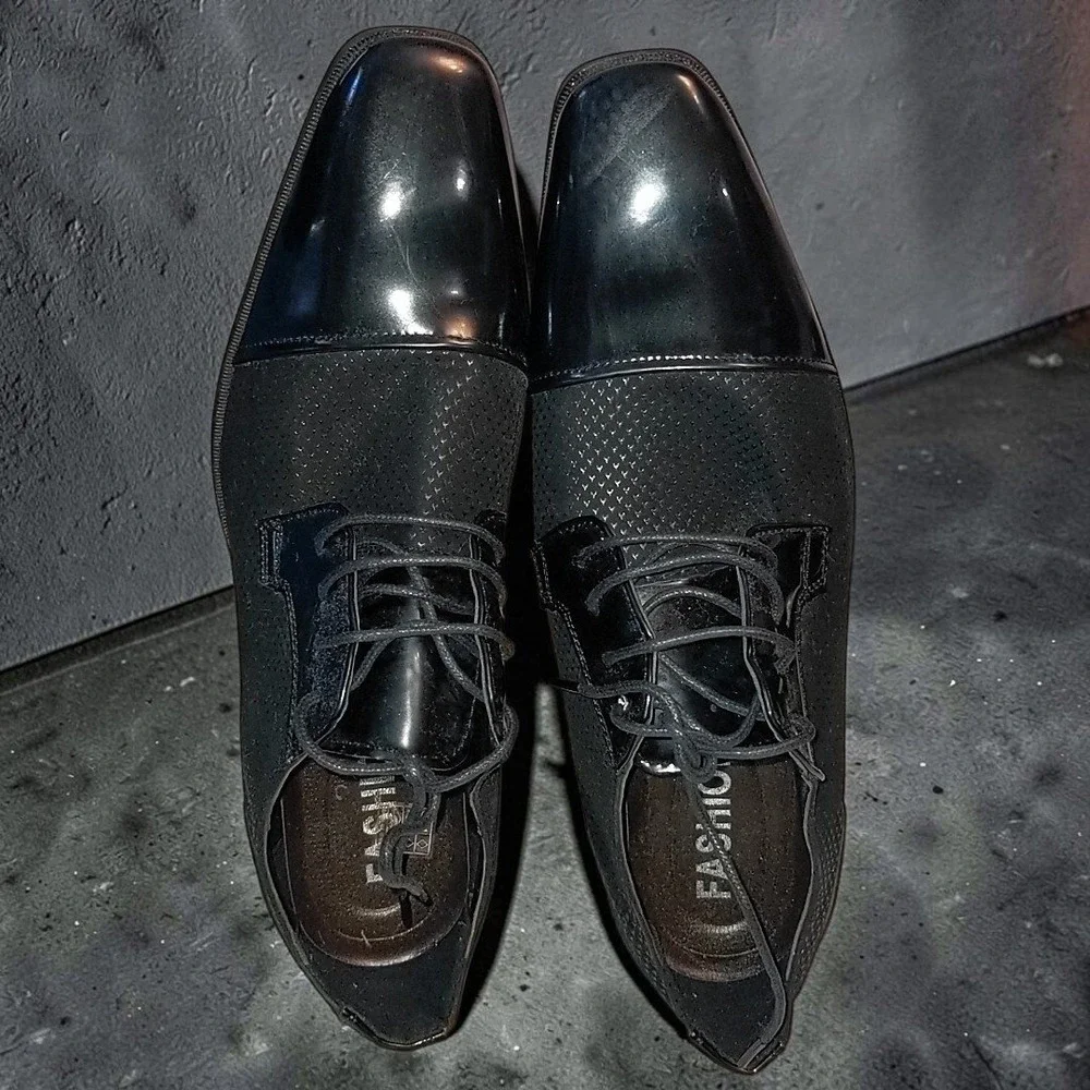 Fashion FZ 9917 Mens Black Patent Cap Toe Oxford Dress Shoes Size 46 US 12-13